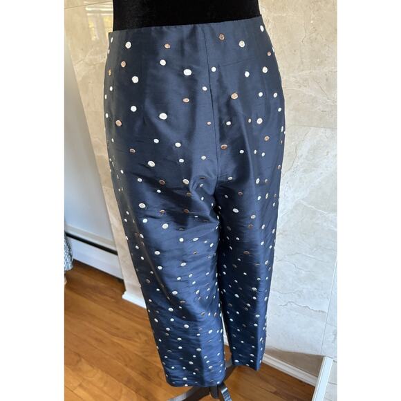 Talbots Silk Blend Ankle Pants - 12, Navy Swiss Dot Lined Holiday Hostess Party - Picture 8 of 10